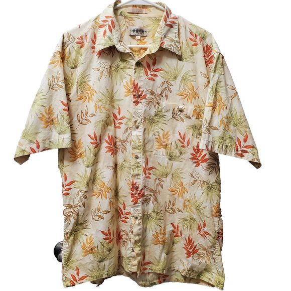 Campia Hawaiian Aloha L Large Yellow Green Orange Tropical Leaves - Picture 2 of 5